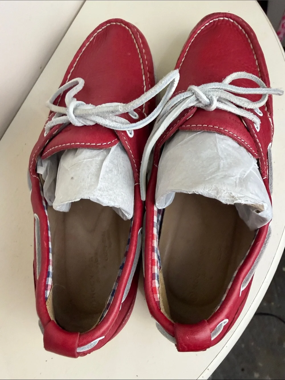Rockport Men's Red Leather Boat Shoes with White Laces